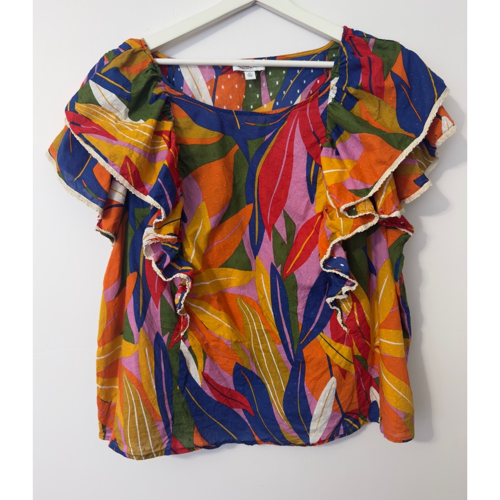 Marc New York Jeans Blouse Womens 3X Multicolor‎ Tropical Ruffle Top Boho Summer